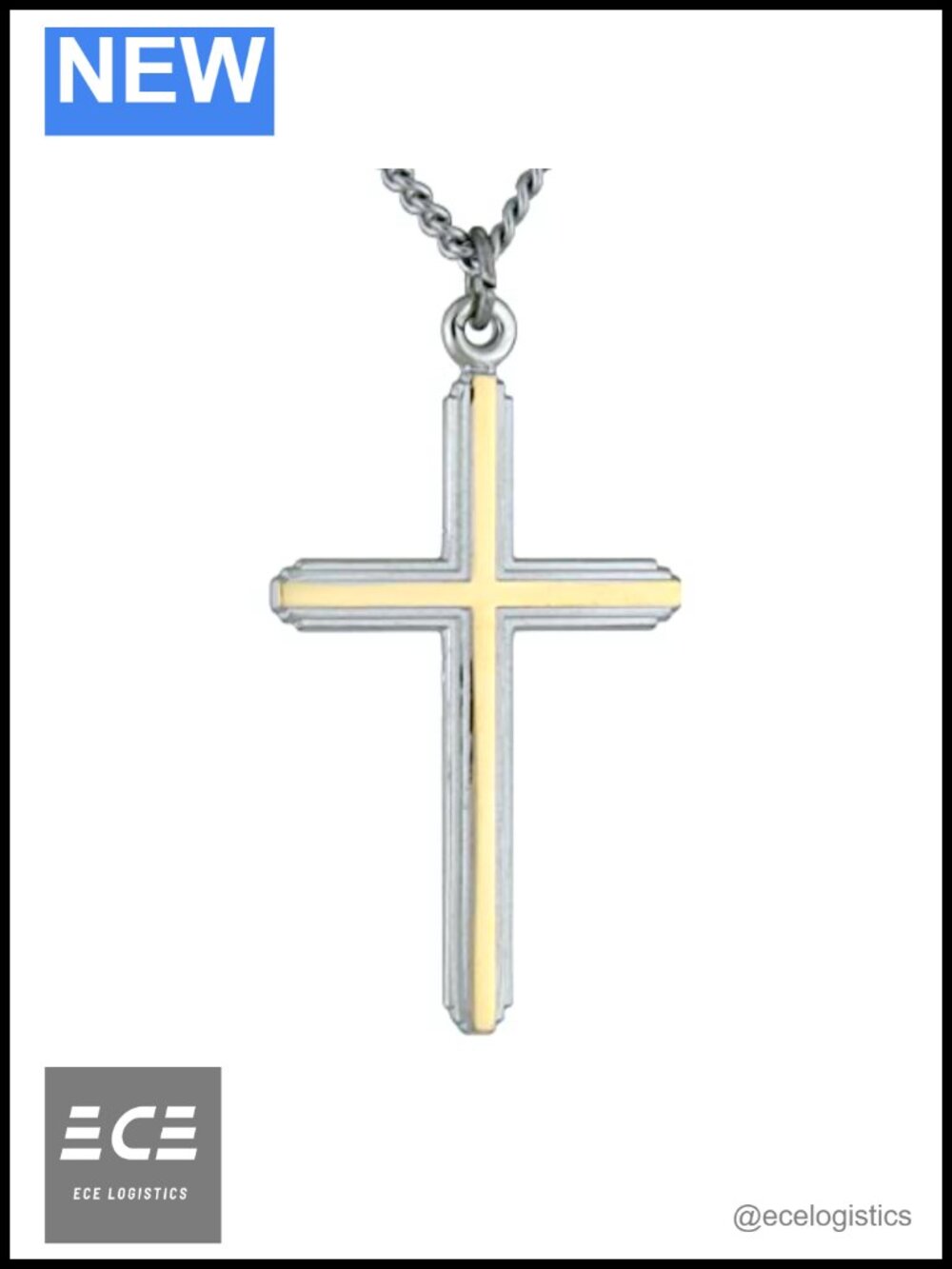 Sterling Silver Cross Pendant Necklace on Stainless Steel Chain 1.5 Inch